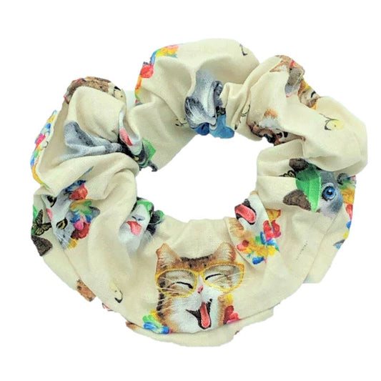 Pale Yellow Happy Cats Scrunchie Scrunchies Ozzie Masks 