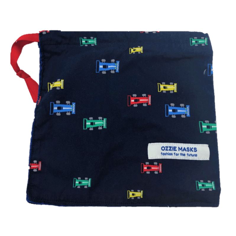 Primary Colour Racecars on Navy Bag Fashion Bags Ozzie Masks 