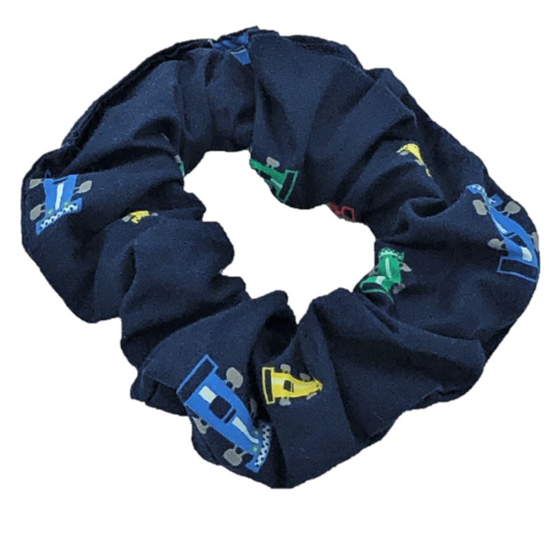 Primary Colour Racecars on Navy Scrunchie Scrunchies Ozzie Masks 